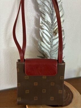 Texier Brown Patterned Crossbody with Brown Leather Flap. Made in France.